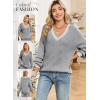 imageDokotoo Womens Sweaters Casual V Neck Long Sleeve Contrast Knit Pullover Sweater Solid Fall Outfits TopsGray