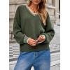 imageDokotoo Womens Sweaters Casual V Neck Long Sleeve Contrast Knit Pullover Sweater Solid Fall Outfits TopsGreen