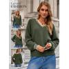 imageDokotoo Womens Sweaters Casual V Neck Long Sleeve Contrast Knit Pullover Sweater Solid Fall Outfits TopsGreen