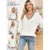 imageDokotoo Womens Sweaters Casual V Neck Long Sleeve Contrast Knit Pullover Sweater Solid Fall Outfits TopsWhite