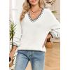 imageDokotoo Womens Sweaters Casual V Neck Long Sleeve Contrast Knit Pullover Sweater Solid Fall Outfits TopsWhite