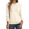 imageDokotoo Womens Sweaters Casual Long Sleeve Fashion Crewneck Knit Solid Button Pullover Sweater Jumper TopsOffwhite