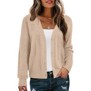 imageDokotoo Womens Cashmere Sweaters Cardigans 2025 Fall Long Sleeve Lightweight Button Twisted Cable Knit SweatersApricot