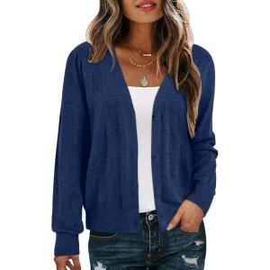 imageDokotoo Womens Cashmere Sweaters Cardigans 2025 Fall Long Sleeve Lightweight Button Twisted Cable Knit SweatersDusk Blue