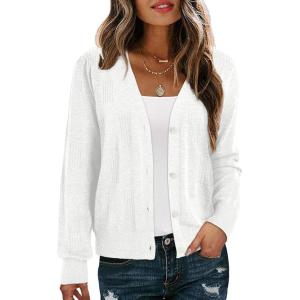imageDokotoo Womens Cashmere Sweaters Cardigans 2025 Fall Long Sleeve Lightweight Button Twisted Cable Knit SweatersWhite