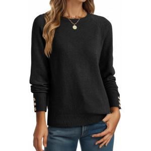 imageDokotoo Womens Sweaters Casual Long Sleeve Fashion Crewneck Knit Solid Button Pullover Sweater Jumper TopsBlack
