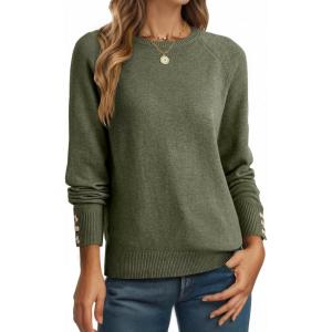 imageDokotoo Womens Sweaters Casual Long Sleeve Fashion Crewneck Knit Solid Button Pullover Sweater Jumper TopsGreen