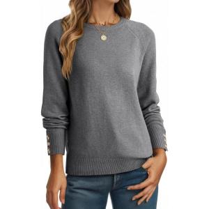 imageDokotoo Womens Sweaters Casual Long Sleeve Fashion Crewneck Knit Solid Button Pullover Sweater Jumper TopsGrey