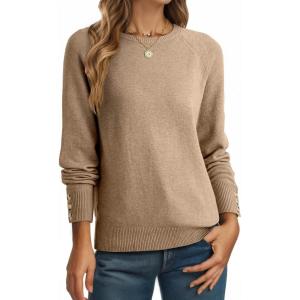 imageDokotoo Womens Sweaters Casual Long Sleeve Fashion Crewneck Knit Solid Button Pullover Sweater Jumper TopsKhaki