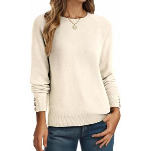 imageDokotoo Womens Sweaters Casual Long Sleeve Fashion Crewneck Knit Solid Button Pullover Sweater Jumper TopsOffwhite