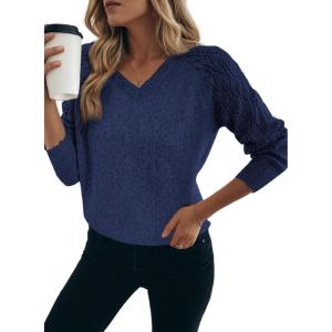 imageDokotoo Womens Trendy Crochet Sweaters 2025 Fall Casual Lightweight Long Sleeve Hollow Out Sweater TopsNavy Blue