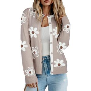 imageDokotoo Womens Wool Button Down Lightweight Cardigans Long Sleeve Casual Crew Neck Soft Knit Cardigan Sweaters TopsZflower White