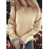 imageDokotoo Sweaters for Women Fashion Solid Crewneck Loose Fit Long Sleeve Contrast Cable Knit Pullover Sweater Jumper TopsBeige