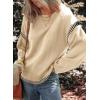 imageDokotoo Sweaters for Women Fashion Solid Crewneck Loose Fit Long Sleeve Contrast Cable Knit Pullover Sweater Jumper TopsBeige