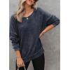 imageDokotoo Sweatshirt for Women Oversized Waffle Knit Crewneck Sweatshirts Long Sleeve Side Slits Casual Pullover TopsBlue