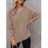 imageDokotoo Sweatshirt for Women Oversized Waffle Knit Crewneck Sweatshirts Long Sleeve Side Slits Casual Pullover TopsBrown