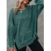 imageDokotoo Sweatshirt for Women Oversized Waffle Knit Crewneck Sweatshirts Long Sleeve Side Slits Casual Pullover TopsGreen 504