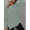 imageDokotoo Sweatshirt for Women Oversized Waffle Knit Crewneck Sweatshirts Long Sleeve Side Slits Casual Pullover TopsGreen