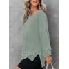 imageDokotoo Sweatshirt for Women Oversized Waffle Knit Crewneck Sweatshirts Long Sleeve Side Slits Casual Pullover TopsGreen