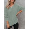 imageDokotoo Sweatshirt for Women Oversized Waffle Knit Crewneck Sweatshirts Long Sleeve Side Slits Casual Pullover TopsGreen