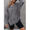 imageDokotoo Sweatshirt for Women Oversized Waffle Knit Crewneck Sweatshirts Long Sleeve Side Slits Casual Pullover TopsGrey