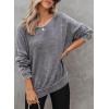 imageDokotoo Sweatshirt for Women Oversized Waffle Knit Crewneck Sweatshirts Long Sleeve Side Slits Casual Pullover TopsGrey