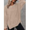 imageDokotoo Sweatshirt for Women Oversized Waffle Knit Crewneck Sweatshirts Long Sleeve Side Slits Casual Pullover TopsKhaki