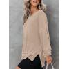 imageDokotoo Sweatshirt for Women Oversized Waffle Knit Crewneck Sweatshirts Long Sleeve Side Slits Casual Pullover TopsKhaki