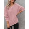 imageDokotoo Sweatshirt for Women Oversized Waffle Knit Crewneck Sweatshirts Long Sleeve Side Slits Casual Pullover TopsPink