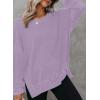 imageDokotoo Sweatshirt for Women Oversized Waffle Knit Crewneck Sweatshirts Long Sleeve Side Slits Casual Pullover TopsPurple