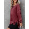 imageDokotoo Sweatshirt for Women Oversized Waffle Knit Crewneck Sweatshirts Long Sleeve Side Slits Casual Pullover TopsRed