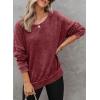 imageDokotoo Sweatshirt for Women Oversized Waffle Knit Crewneck Sweatshirts Long Sleeve Side Slits Casual Pullover TopsRed