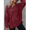imageDokotoo Sweatshirt for Women Oversized Waffle Knit Crewneck Sweatshirts Long Sleeve Side Slits Casual Pullover TopsRed