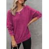 imageDokotoo Sweatshirt for Women Oversized Waffle Knit Crewneck Sweatshirts Long Sleeve Side Slits Casual Pullover TopsRosy