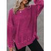 imageDokotoo Sweatshirt for Women Oversized Waffle Knit Crewneck Sweatshirts Long Sleeve Side Slits Casual Pullover TopsRosy