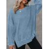imageDokotoo Sweatshirt for Women Oversized Waffle Knit Crewneck Sweatshirts Long Sleeve Side Slits Casual Pullover TopsSky Blue 304