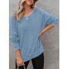 imageDokotoo Sweatshirt for Women Oversized Waffle Knit Crewneck Sweatshirts Long Sleeve Side Slits Casual Pullover TopsSky Blue 304
