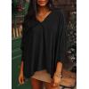 imageDokotoo Women Blouses Dressy Casual V Neck 34 Length Sleeve Womens Tops with Smocked CuffsBlack
