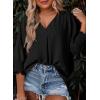 imageDokotoo Women Blouses Dressy Casual V Neck 34 Length Sleeve Womens Tops with Smocked CuffsBlack