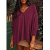 imageDokotoo Women Blouses Dressy Casual V Neck 34 Length Sleeve Womens Tops with Smocked CuffsBurgundy