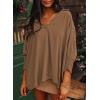 imageDokotoo Women Blouses Dressy Casual V Neck 34 Length Sleeve Womens Tops with Smocked CuffsCamel