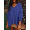 imageDokotoo Women Blouses Dressy Casual V Neck 34 Length Sleeve Womens Tops with Smocked CuffsDark Blue