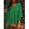 imageDokotoo Women Blouses Dressy Casual V Neck 34 Length Sleeve Womens Tops with Smocked CuffsDark Green