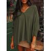 imageDokotoo Women Blouses Dressy Casual V Neck 34 Length Sleeve Womens Tops with Smocked CuffsJungle Green