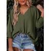 imageDokotoo Women Blouses Dressy Casual V Neck 34 Length Sleeve Womens Tops with Smocked CuffsJungle Green