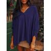 imageDokotoo Women Blouses Dressy Casual V Neck 34 Length Sleeve Womens Tops with Smocked CuffsNavy Blue