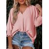 imageDokotoo Women Blouses Dressy Casual V Neck 34 Length Sleeve Womens Tops with Smocked CuffsPink