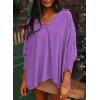 imageDokotoo Women Blouses Dressy Casual V Neck 34 Length Sleeve Womens Tops with Smocked CuffsPurple