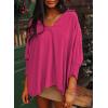imageDokotoo Women Blouses Dressy Casual V Neck 34 Length Sleeve Womens Tops with Smocked CuffsRose