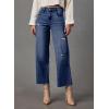 imageDokotoo Womens High Waist Baggy Jeans Wide Leg Casual Petite 2025 8 Points Length Stretch Denim PantsSail Blue